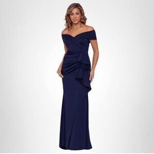 Xscape Navy Off-Shoulder Wedding Dress